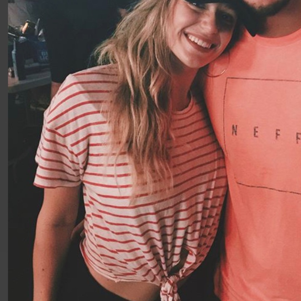 red and white striped crop top with tie